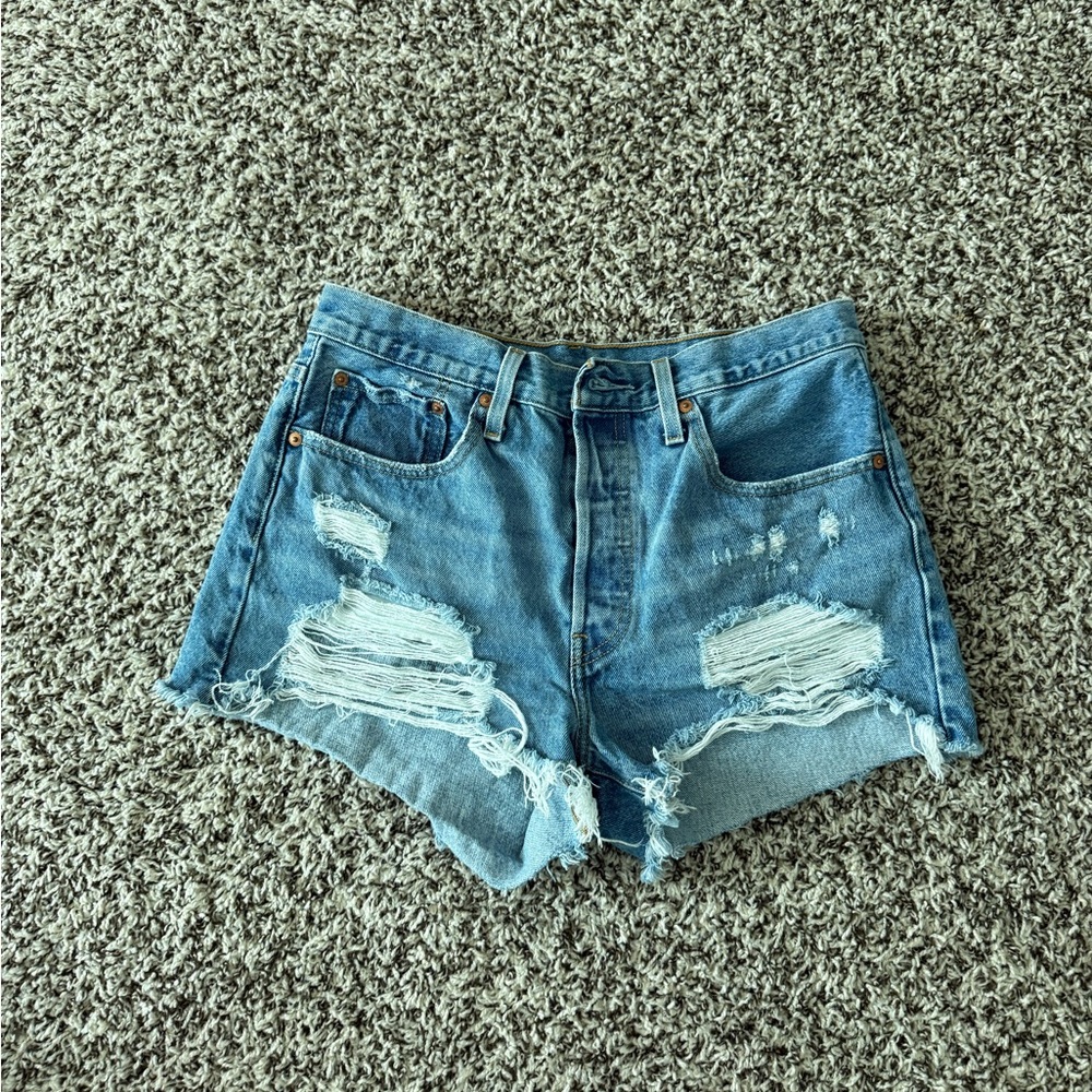 Distressed Blue Denim Shorts